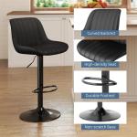 Youhauchair Bar Stools Set of 3, Swivel Counter Height Barstools with Back, Adjustable PU Leather Bar Chairs, Modern Armless Kitchen Island Stool, Black