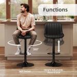 Youhauchair Bar Stools Set of 3, Swivel Counter Height Barstools with Back, Adjustable PU Leather Bar Chairs, Modern Armless Kitchen Island Stool, Black
