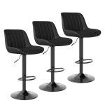 Youhauchair Bar Stools Set of 3, Swivel Counter Height Barstools with Back, Adjustable PU Leather Bar Chairs, Modern Armless Kitchen Island Stool, Black