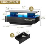 DWVO LED Coffee Table with Storage 4 Drawers, Modern High Glossy Coffee Tables for Living Room, Black Rectangle Coffee Table Small Center Table with Open Display Shelf & Sliding Drawers, Black