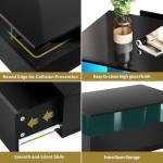 DWVO LED Coffee Table with Storage 4 Drawers, Modern High Glossy Coffee Tables for Living Room, Black Rectangle Coffee Table Small Center Table with Open Display Shelf & Sliding Drawers, Black
