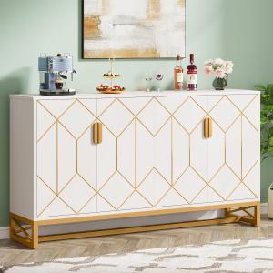 Tribesigns 59" White Gold Buffet Cabinet with Storage Kitchen Sideboard Storage Cabinet