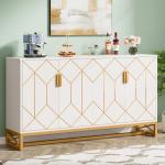 Tribesigns 59" White Gold Buffet Cabinet with Storage Kitchen Sideboard Storage Cabinet