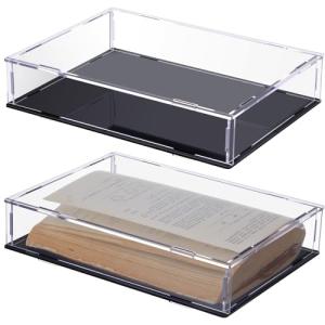 Suzile 2 Pcs Book Display Case 10.5 x 7.5 x 2 Inch Clear Acrylic Box Book Protector Case with Black Base for Display Action Figures Home Storage and Organizing Toys Collectibles