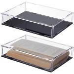Suzile 2 Pcs Book Display Case 10.5 x 7.5 x 2 Inch Clear Acrylic Box Book Protector Case with Black Base for Display Action Figures Home Storage and Organizing Toys Collectibles