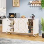 Tribesigns 59" White Gold Buffet Cabinet with Storage Kitchen Sideboard Storage Cabinet
