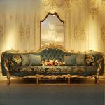 JC Alexander European Solid Wood Carving Fabric Sofa French Court Style Exquisite Three-person Living Room Sofa Combination