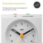 Braun Classic Analogue Travel Alarm Clock with Snooze and Light with Folding Map Lid, White, BC05W