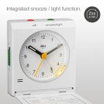 Braun Classic Analogue Travel Alarm Clock with Snooze and Light with Folding Map Lid, White, BC05W