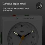 Braun Classic Analogue Travel Alarm Clock with Snooze and Light with Folding Map Lid, White, BC05W