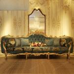 JC Alexander European Solid Wood Carving Fabric Sofa French Court Style Exquisite Three-person Living Room Sofa Combination