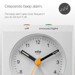 Braun Classic Analogue Travel Alarm Clock with Snooze and Light with Folding Map Lid, White, BC05W