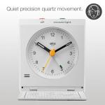 Braun Classic Analogue Travel Alarm Clock with Snooze and Light with Folding Map Lid, White, BC05W