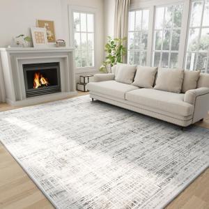8x10 Area Rugs Washable Rug: Anti-Skid Abstract Modern Living Room Rug Soft Thin Carpets Indoor Floor Non-Shedding Carpet for Bedroom Dining Farmhouse Nursery Home Office (White Gray, 8'x10')
