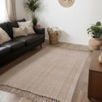 EBOOT 4 x 6 ft Woven Area Rug Tan Neutral Mat Cotton Modern Indoor Entryway Accent Rug Floor Carpet with Tassel for Living Nursery Dining Room Bedside Office Patio Decor