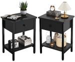 Nightstands Set of 2 with Drawers, Bedside Table Set of 2 with Storage Shelf, Heavy Duty End Side Table for Living Room Bedroom Small Space Sofa Couch, Wood Metal Night Stand, Easy to Assemble, Black