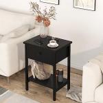 Nightstands Set of 2 with Drawers, Bedside Table Set of 2 with Storage Shelf, Heavy Duty End Side Table for Living Room Bedroom Small Space Sofa Couch, Wood Metal Night Stand, Easy to Assemble, Black