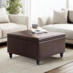 HUIMO Square Leather Storage Ottoman,Ottoman Coffee Table with Storage for Living Room (Brown)