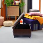 HUIMO Square Leather Storage Ottoman,Ottoman Coffee Table with Storage for Living Room (Brown)