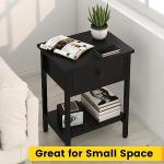 Nightstands Set of 2 with Drawers, Bedside Table Set of 2 with Storage Shelf, Heavy Duty End Side Table for Living Room Bedroom Small Space Sofa Couch, Wood Metal Night Stand, Easy to Assemble, Black