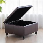 HUIMO Square Leather Storage Ottoman,Ottoman Coffee Table with Storage for Living Room (Brown)