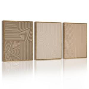 PHOPAGO Minimalist Abstract Framed Wall Art Modern Boho Neutral Line Wall Decor Geometric Artwork Kitchen Dining Room 11x14in Natural Framed