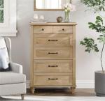 WAMPAT Oak Dresser for Bedroom with 5 Drawers, Tall Kids Dressers with Wide Chest of Drawers, Mid Century Modern Wooden Closet Storage Organizer, Small Dressers for Nursery, Living Room, Hallway