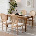 Rattan Back Upholstered Dining Chairs Set of 4 French Country Oval Kitchen Side Chairs with Wood Legs for Dining Room, Kitchen,
