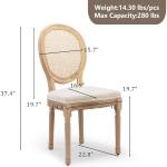 Rattan Back Upholstered Dining Chairs Set of 4 French Country Oval Kitchen Side Chairs with Wood Legs for Dining Room, Kitchen,
