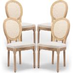 Rattan Back Upholstered Dining Chairs Set of 4 French Country Oval Kitchen Side Chairs with Wood Legs for Dining Room, Kitchen,