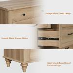 WAMPAT Oak Dresser for Bedroom with 5 Drawers, Tall Kids Dressers with Wide Chest of Drawers, Mid Century Modern Wooden Closet Storage Organizer, Small Dressers for Nursery, Living Room, Hallway