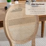 Rattan Back Upholstered Dining Chairs Set of 4 French Country Oval Kitchen Side Chairs with Wood Legs for Dining Room, Kitchen,