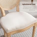 Rattan Back Upholstered Dining Chairs Set of 4 French Country Oval Kitchen Side Chairs with Wood Legs for Dining Room, Kitchen,