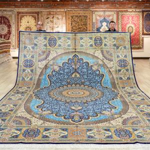 305x427cm Large Vantage Tabriz Silk Rug Large Blue Medallion Qum Carpet (TJ706A)