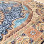 305x427cm Large Vantage Tabriz Silk Rug Large Blue Medallion Qum Carpet (TJ706A)