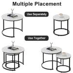 aboxoo Round Nesting Coffee Table Side Table Set of 2 End Tables for Living Room Bedroom Balcony, White Faux Marble Wooden Table Accent Coffee Table with Black Steel Frame