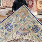 305x427cm Large Vantage Tabriz Silk Rug Large Blue Medallion Qum Carpet (TJ706A)