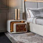 Smart Nordic modern bedroom solid wood microfiber leather bedside table