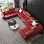 Modern Genuine Leather Black Red Office Home Living Room Furniture U Shape Sofa