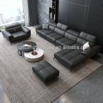 Modern Genuine Leather Black Red Office Home Living Room Furniture U Shape Sofa