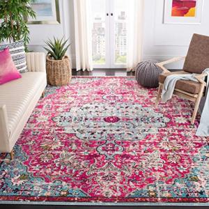 SAFAVIEH Madison Collection Area Rug - 10' x 14', Fuchsia & Teal, Boho Chic Medallion Distressed Design, Non-Shedding & Easy Care, Ideal for High Traffic Areas in Living Room, Bedroom (MAD447R)