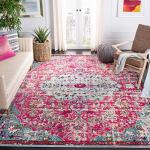 SAFAVIEH Madison Collection Area Rug - 10' x 14', Fuchsia & Teal, Boho Chic Medallion Distressed Design, Non-Shedding & Easy Care, Ideal for High Traffic Areas in Living Room, Bedroom (MAD447R)