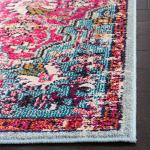 SAFAVIEH Madison Collection Area Rug - 10' x 14', Fuchsia & Teal, Boho Chic Medallion Distressed Design, Non-Shedding & Easy Care, Ideal for High Traffic Areas in Living Room, Bedroom (MAD447R)