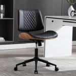 BERYTH Home Office Chair No Arms with Wheels, Adjustable Height Small Desk Chair, PU Leather Mid Back 360 Swivel Computer Chair, Armless Modern Walnut Chair for Office, Reading Meeting Room(Black)