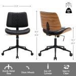 BERYTH Home Office Chair No Arms with Wheels, Adjustable Height Small Desk Chair, PU Leather Mid Back 360 Swivel Computer Chair, Armless Modern Walnut Chair for Office, Reading Meeting Room(Black)