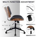 BERYTH Home Office Chair No Arms with Wheels, Adjustable Height Small Desk Chair, PU Leather Mid Back 360 Swivel Computer Chair, Armless Modern Walnut Chair for Office, Reading Meeting Room(Black)