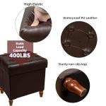 CAROLMADE Folding Storage Ottoman Cube PU Leather Footstool with Wood Legs Ottoman Footrest for Living Room and Bedroom Brown, 15x12.6 x 15.4”