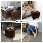 CAROLMADE Folding Storage Ottoman Cube PU Leather Footstool with Wood Legs Ottoman Footrest for Living Room and Bedroom Brown, 15x12.6 x 15.4”