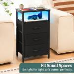 Yoobure Night Stand with Charging Station, 16 Colors LED Nightstand with USB Ports and Outlets, End Table with 3 Fabric Drawers and Storage Shelf, Bedside Tables Small Dresser for Small Space, Black