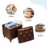 CAROLMADE Folding Storage Ottoman Cube PU Leather Footstool with Wood Legs Ottoman Footrest for Living Room and Bedroom Brown, 15x12.6 x 15.4”